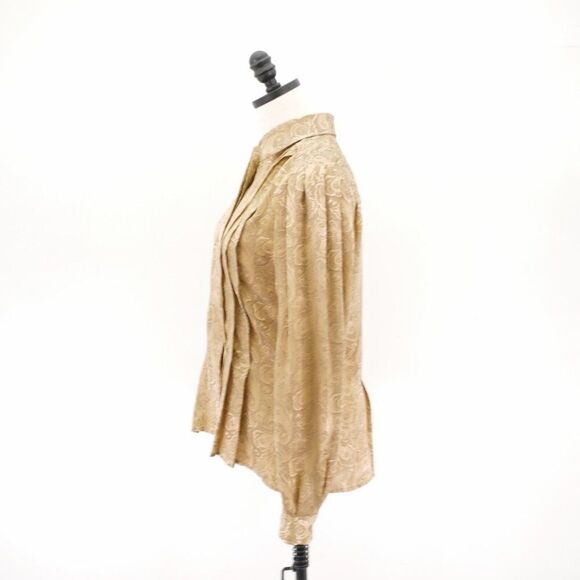 Liz Claiborne Vintage Gold Paisley Pintuck Button Down Blouse Pleated Size‎ 4 - Picture 5 of 10
